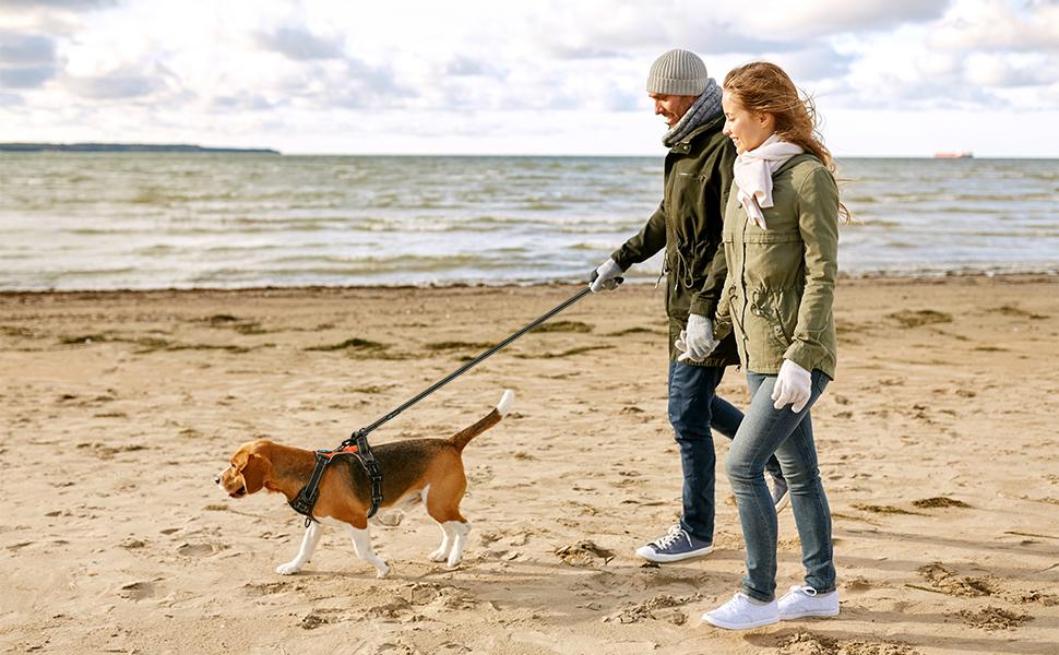 PHOEPET Reflective Dog Harness Large Breed Adjustable No Pull Vest with with Handle 2 Metal Rings 3 Buckles [Easy to Put on & Take Off](L, Orange)