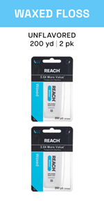 REACH Waxed Dental Floss, Mint, Plaque Remover for Teeth, Shred Resistant, Floss Slides Smoothly, Easy to Use, Waxed, Deep Cleaning Teeth, Oral Care, PFAS Free, for Adults & Kids, 1 Pack, 55 yd