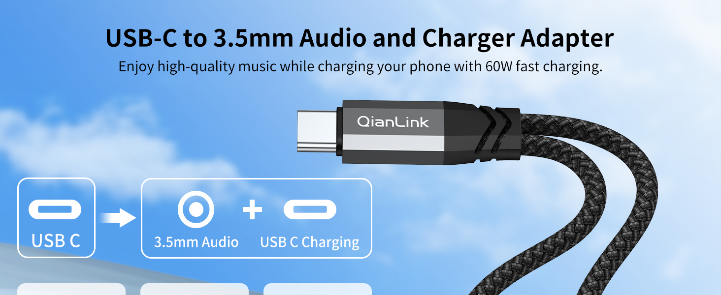 USB C to 3.5mm Headphone and Charger Adapter, 2-in-1 Type C to Aux Jack Cable with PD 60W Fast Charging for iPhone15 16 17 Pro Max, Samsung Galaxy S22 S23 S24 S25 Ultra, Note 20, iPad Air4, Pixel 8 9