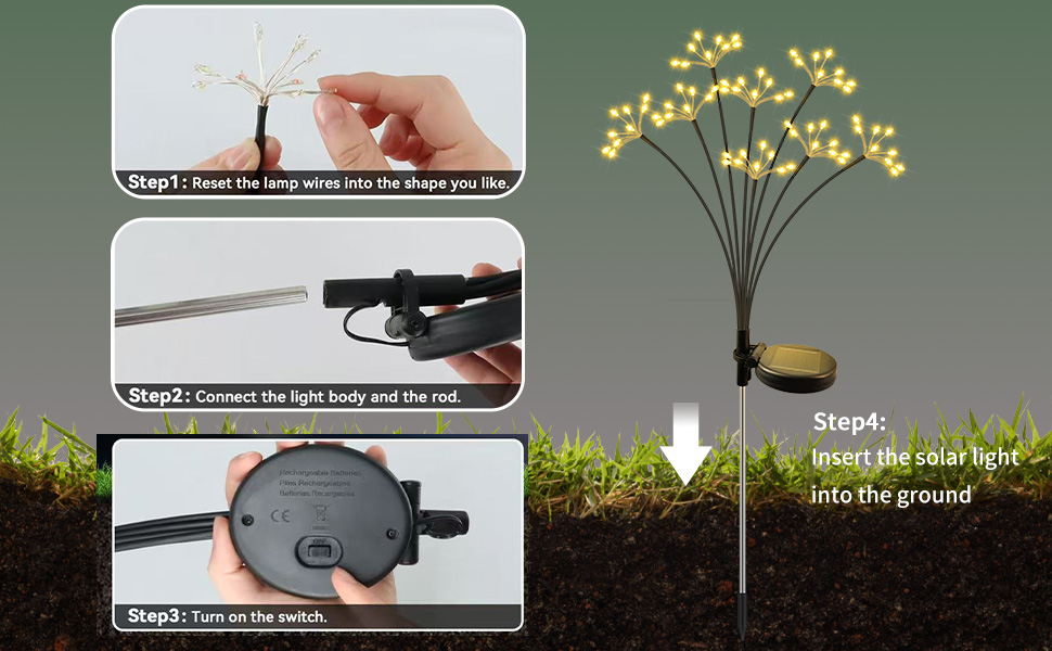 JJGoo Solar Garden Lights, New Upgraded 2 Pack Solar Swaying Starburst Light, Waterproof Fireworks Outdoor Lights, Yard Patio Pathway Decoration, Warm White