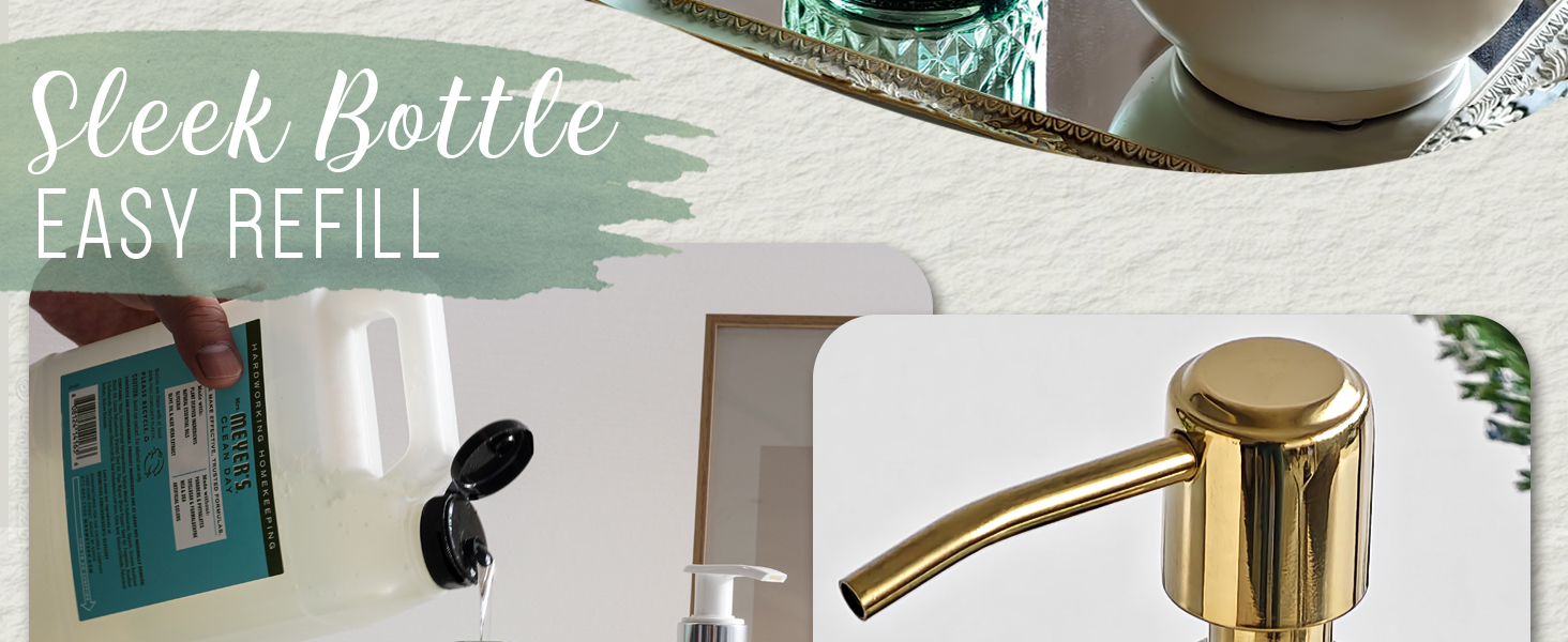 JASAI 18Oz Green Glass Soap Dispenser with Gold Rust Proof Pump, Refillable Kitchen soap Dispenser for Dish Soap, Soap Dispenser Bathroom for Hand soap, Lotion, Body Wash.