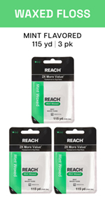REACH Waxed Dental Floss, Mint, Plaque Remover for Teeth, Shred Resistant, Floss Slides Smoothly, Easy to Use, Waxed, Deep Cleaning Teeth, Oral Care, PFAS Free, for Adults & Kids, 1 Pack, 55 yd