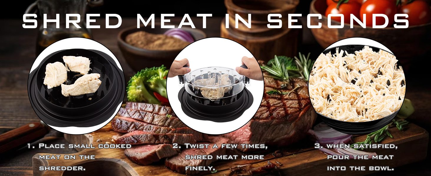 Chicken Shredder Large Chicken Breast Shredder Tool Twist with Brush&Fork, Visible Meat Shredder Machine, Strong Anti-Slip Strip, Ergonomic Handle, BPA Free, Suitable for Pork Beef Chicken