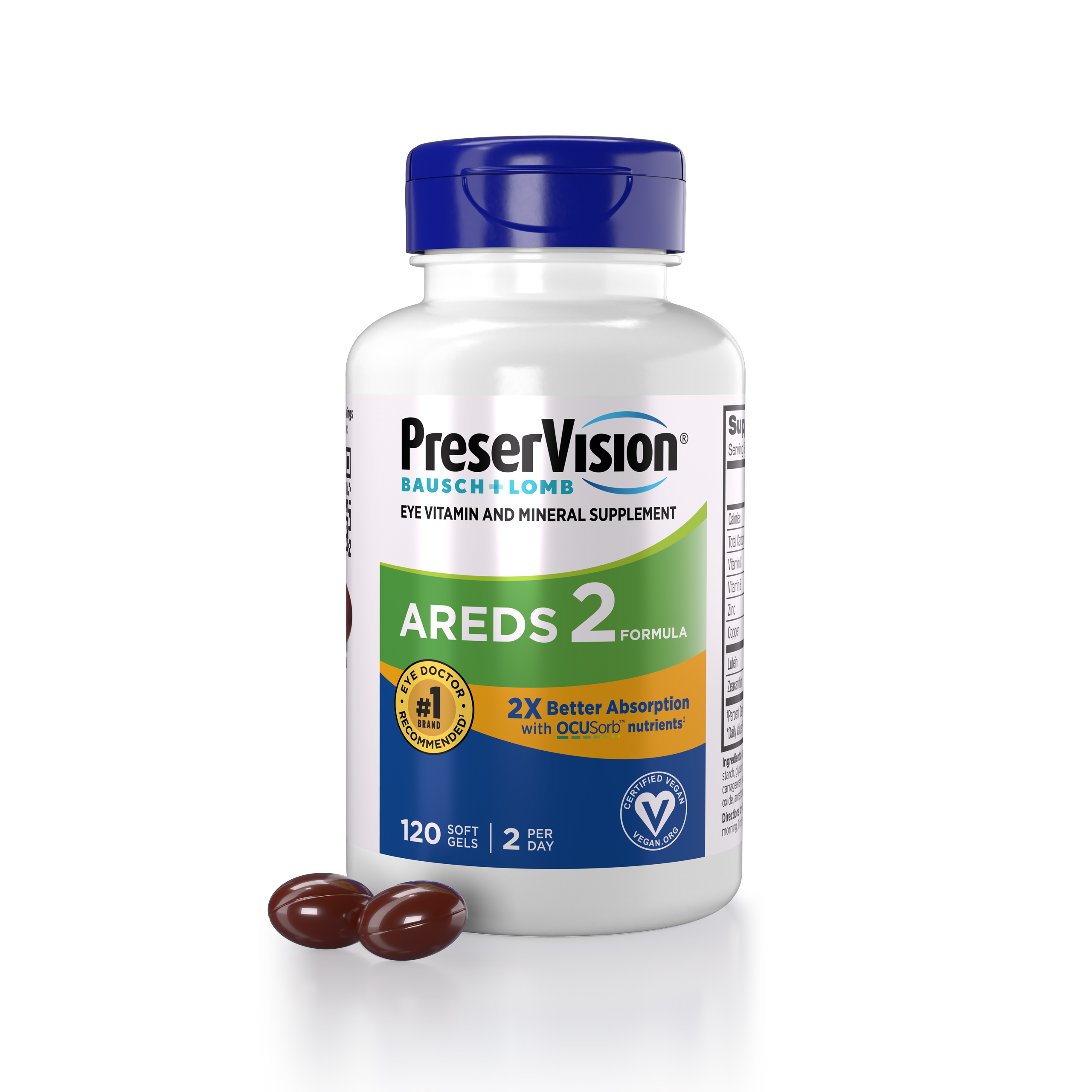PreserVision AREDS 2 Eye Vitamins, #1 Eye Doctor Recommended Brand, Lutein and Zeaxanthin Supplement with Vitamin C, Vitamin E, Zinc, and Copper, 120 Softgels (Minigels)