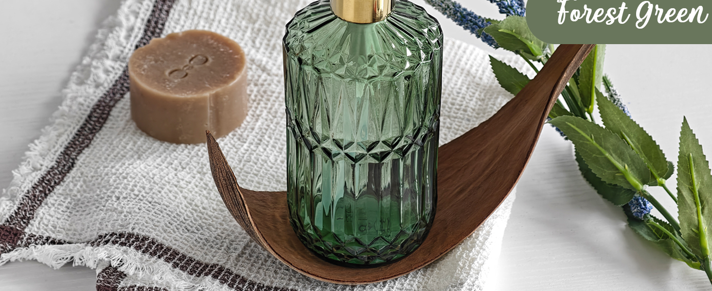 JASAI 18Oz Green Glass Soap Dispenser with Gold Rust Proof Pump, Refillable Kitchen soap Dispenser for Dish Soap, Soap Dispenser Bathroom for Hand soap, Lotion, Body Wash.