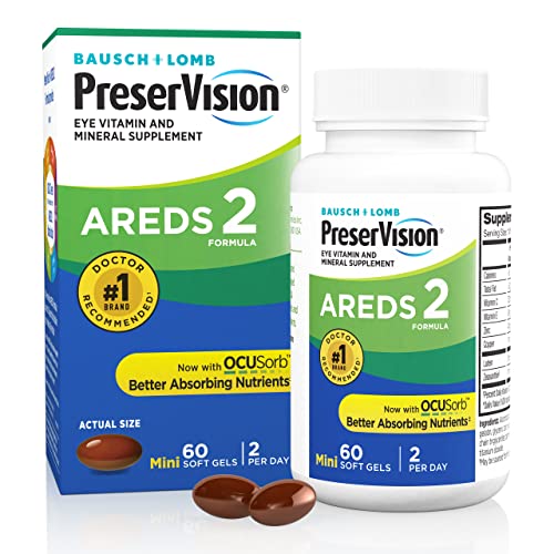 PreserVision AREDS 2 Eye Vitamins, #1 Eye Doctor Recommended Brand, Lutein and Zeaxanthin Supplement with Vitamin C, Vitamin E, Zinc, and Copper, 120 Softgels (Minigels)