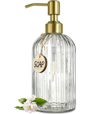 JASAI 18Oz Green Glass Soap Dispenser with Gold Rust Proof Pump, Refillable Kitchen soap Dispenser for Dish Soap, Soap Dispenser Bathroom for Hand soap, Lotion, Body Wash.