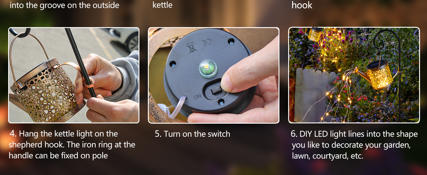 Solar Lights Outdoor Decorative, Metal Watering Can Lights Waterproof, Small Hanging Garden Decor Yard Outside Patio Lawn, Gifts for Mom Grandma Women Birthday(Warm White)