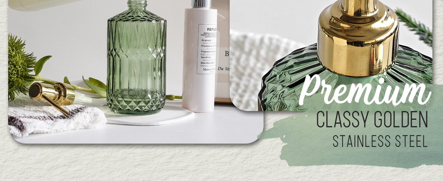 JASAI 18Oz Green Glass Soap Dispenser with Gold Rust Proof Pump, Refillable Kitchen soap Dispenser for Dish Soap, Soap Dispenser Bathroom for Hand soap, Lotion, Body Wash.