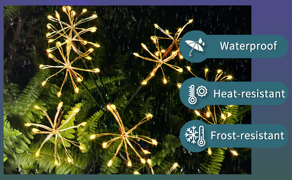 JJGoo Solar Garden Lights, New Upgraded 2 Pack Solar Swaying Starburst Light, Waterproof Fireworks Outdoor Lights, Yard Patio Pathway Decoration, Warm White