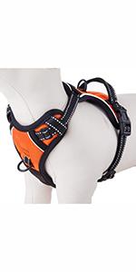PHOEPET Reflective Dog Harness Large Breed Adjustable No Pull Vest with with Handle 2 Metal Rings 3 Buckles [Easy to Put on & Take Off](L, Orange)