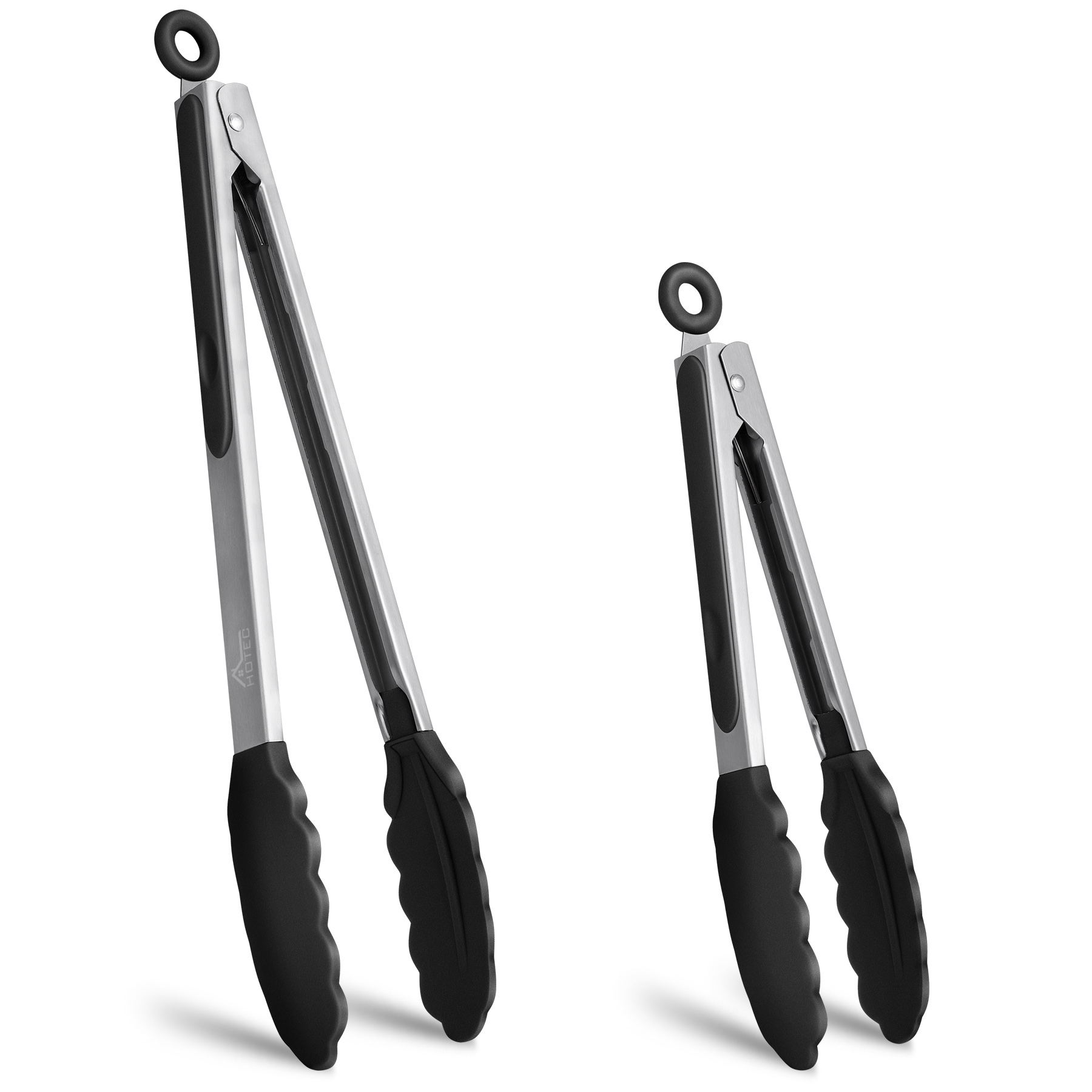 HOTEC Premium Stainless Steel Locking Kitchen Tongs with Silicon Tips, Set of 2-9" and 12"