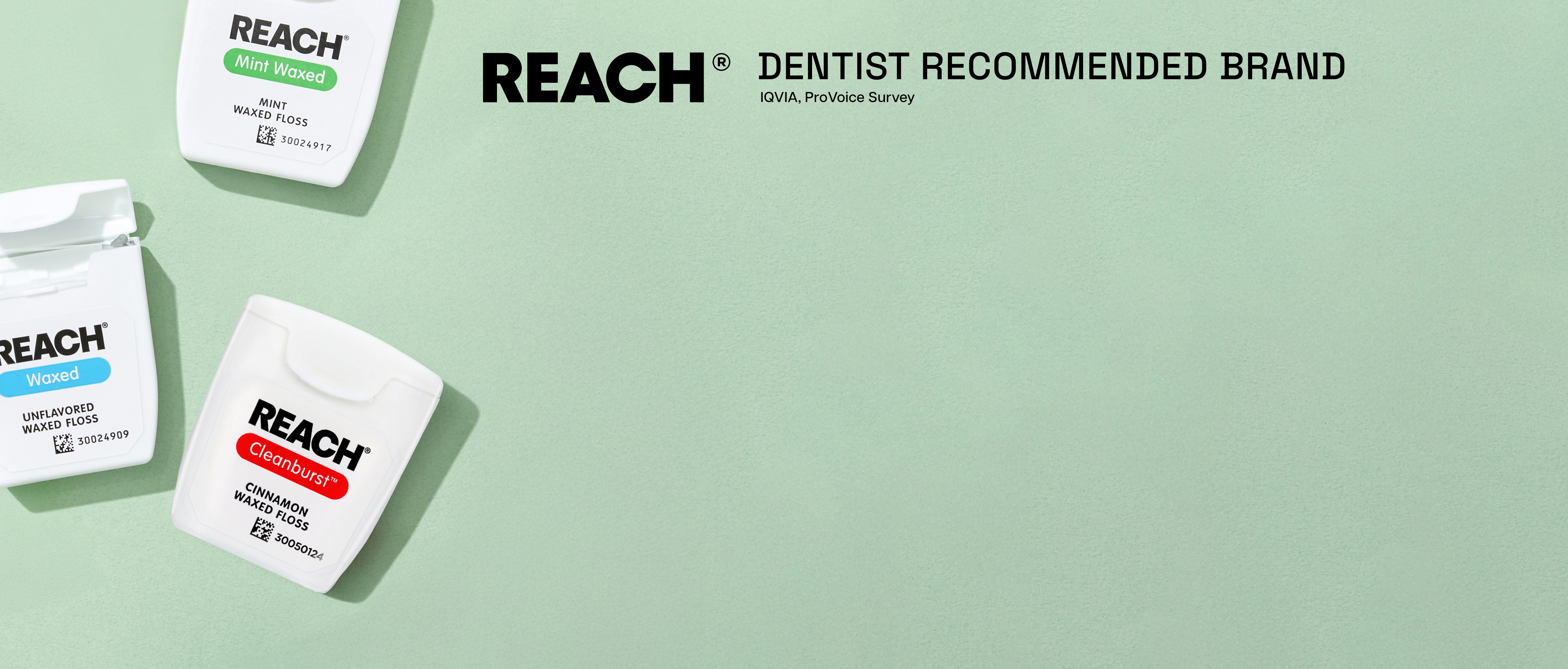 REACH Waxed Dental Floss, Mint, Plaque Remover for Teeth, Shred Resistant, Floss Slides Smoothly, Easy to Use, Waxed, Deep Cleaning Teeth, Oral Care, PFAS Free, for Adults & Kids, 1 Pack, 55 yd