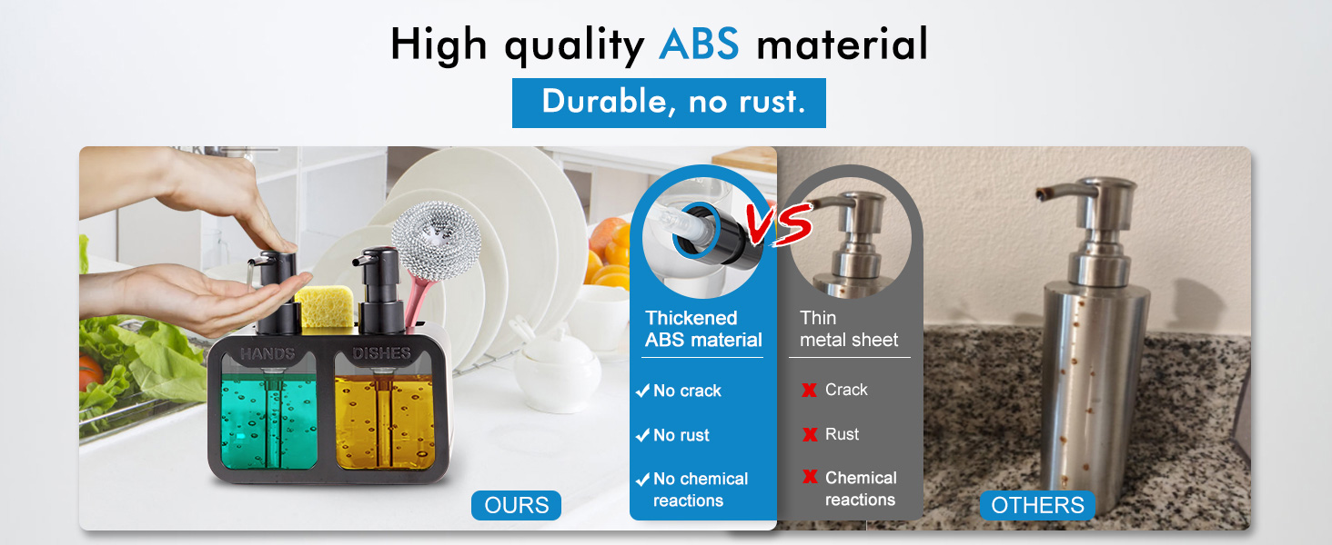 Kitchen Soap Dispenser Set, with Hand and Dish Soap, Sponge Caddy and Brush Holder 4-in-1 Kitchen Dual Soap Dispenser Set for Kitchen Sink, Bathroom - Black