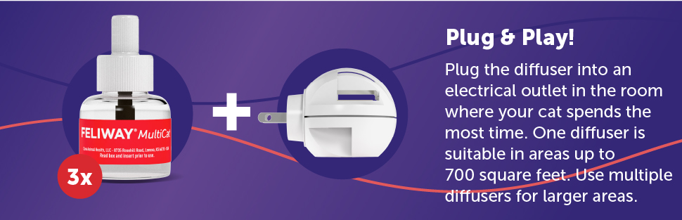 FELIWAY® MultiCat 3 x 30 Day Cat Calming Refills for Pheromone Diffuser, 3 x 48ml Value Pack- Helps Reduce Conflicts and Signs of Tension in Multi-Cat Households