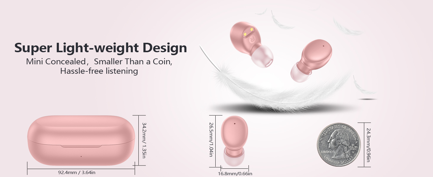 MOZOTER S8 Mini Wireless Earbuds Bluetooth 5.3 in Ear Light-Weight Headphones,60Hrs Playtime Ear Buds with Charging Case,Bluetooth Headsets,Premium Sound with Deep Bass for Sport-Pink