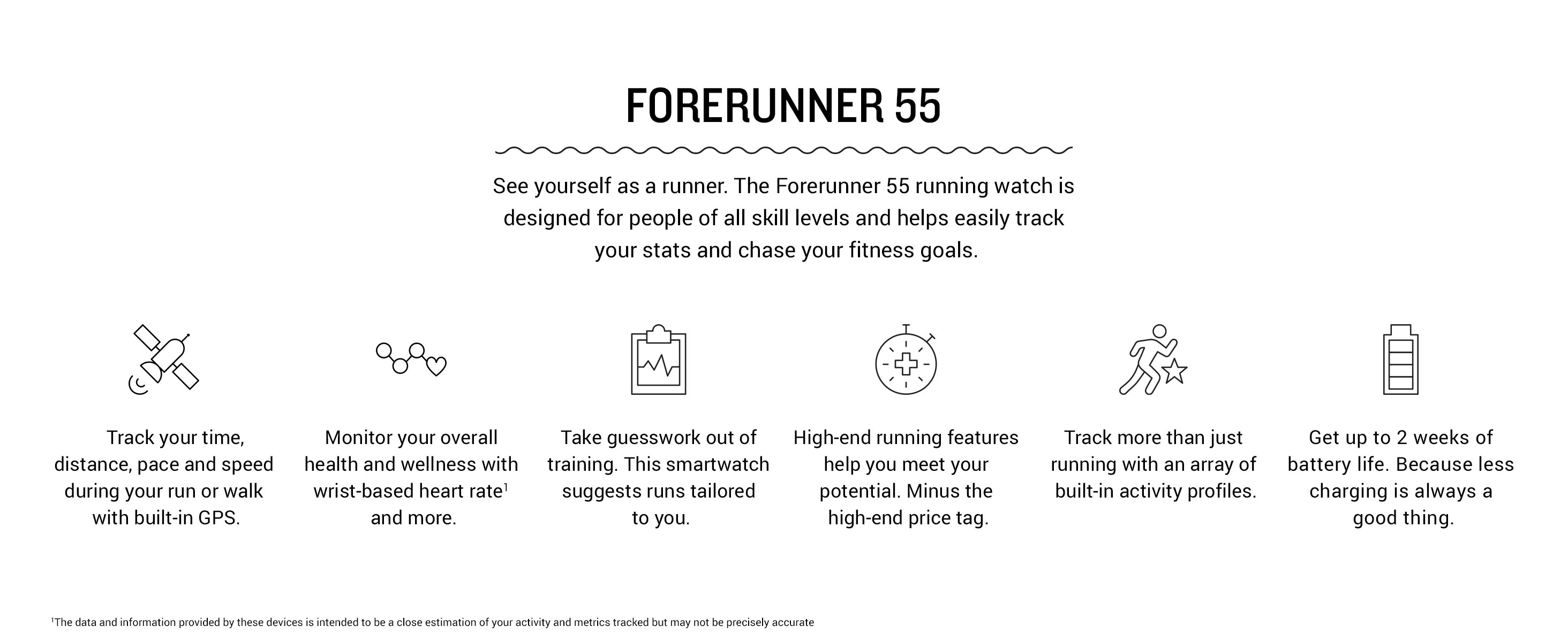 Garmin Forerunner 55, GPS Running Watch with Daily Suggested Workouts, Up to 2 Weeks of Battery Life, Black - 010-02562-00