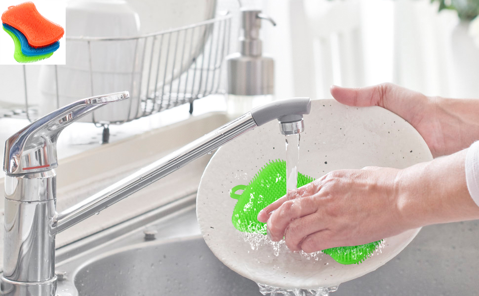 3PCS OstWony Silicone Dish Sponges, Super Food-Grade Silicone Sponges, Multi-Purpose and Efficient Sponge Kitchen Gadgets, Especial Delicate Kitchen Sponge Brush