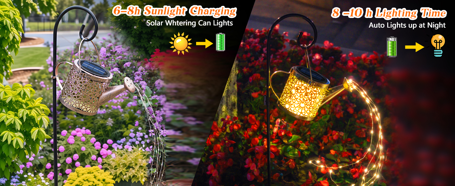 Solar Lights Outdoor Decorative, Metal Watering Can Lights Waterproof, Small Hanging Garden Decor Yard Outside Patio Lawn, Gifts for Mom Grandma Women Birthday(Warm White)