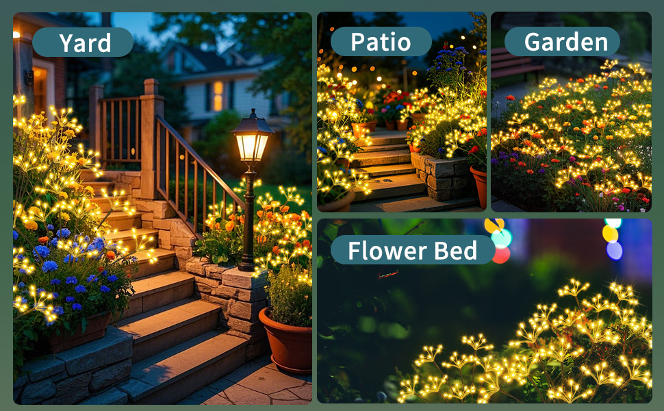 JJGoo Solar Garden Lights, New Upgraded 2 Pack Solar Swaying Starburst Light, Waterproof Fireworks Outdoor Lights, Yard Patio Pathway Decoration, Warm White