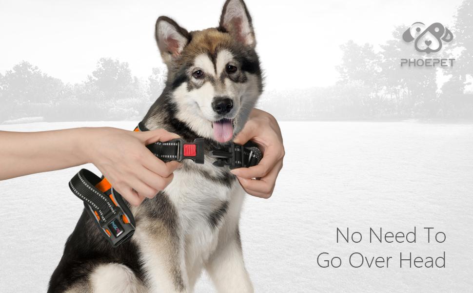 PHOEPET Reflective Dog Harness Large Breed Adjustable No Pull Vest with with Handle 2 Metal Rings 3 Buckles [Easy to Put on & Take Off](L, Orange)