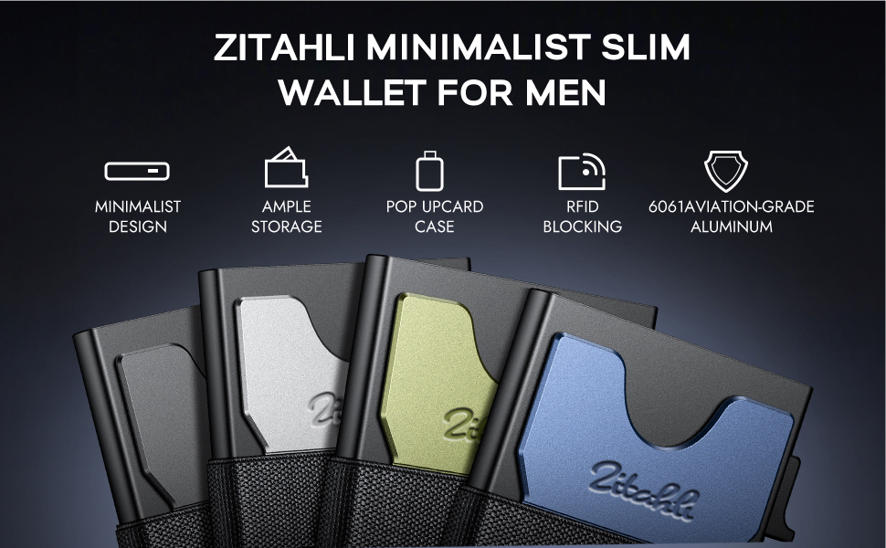 Zitahli Card Holder Wallets for Men - Slim Wallet Holds 6+6 Cards, Metal Card Holder, Minimalist RFID Blocking Wallets with Pop-Up Function, Ultra-Thin, Men's Accessories, Gifts for Him