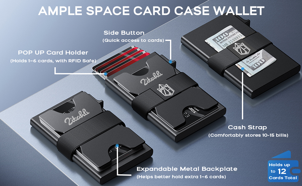 Zitahli Card Holder Wallets for Men - Slim Wallet Holds 6+6 Cards, Metal Card Holder, Minimalist RFID Blocking Wallets with Pop-Up Function, Ultra-Thin, Men's Accessories, Gifts for Him