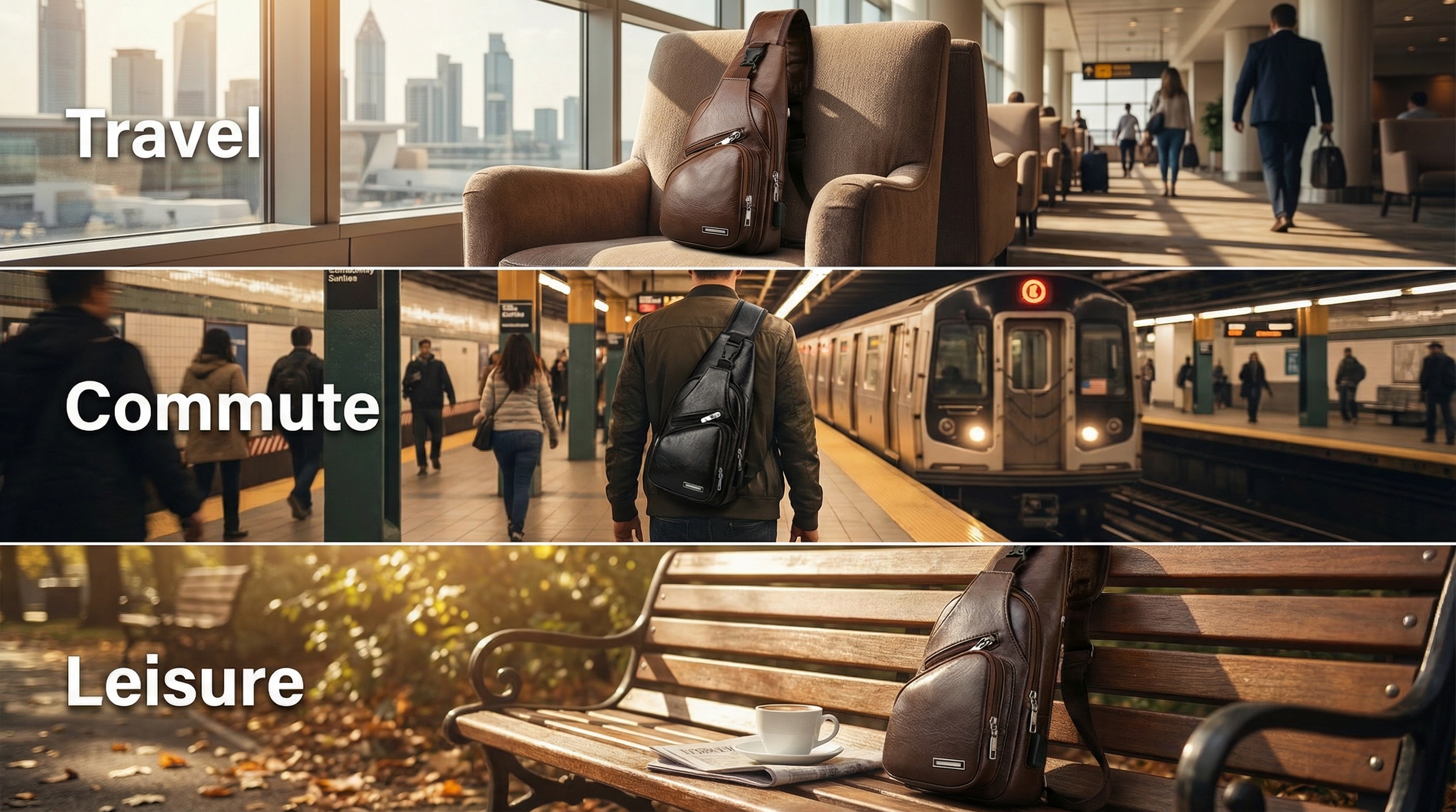 Crossbody Sling Bag for Women & Men, Sling Backpack with Earphone Port, Lightweight Shoulder Chest Bag for Hiking, Travel