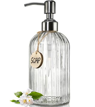 JASAI 18Oz Green Glass Soap Dispenser with Gold Rust Proof Pump, Refillable Kitchen soap Dispenser for Dish Soap, Soap Dispenser Bathroom for Hand soap, Lotion, Body Wash.