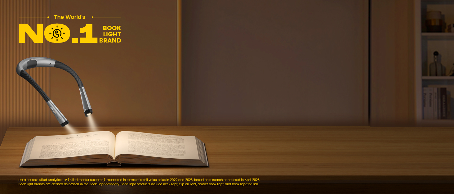 Glocusent Book Light, 3-Color & 6-Brightness Reading Light, Bendable Neck Light, 80-hr Lasting Rechargeable Book Light, Perfect Reading Lights for Books in Bed, Knitting, Repairing, Book Lovers Gifts