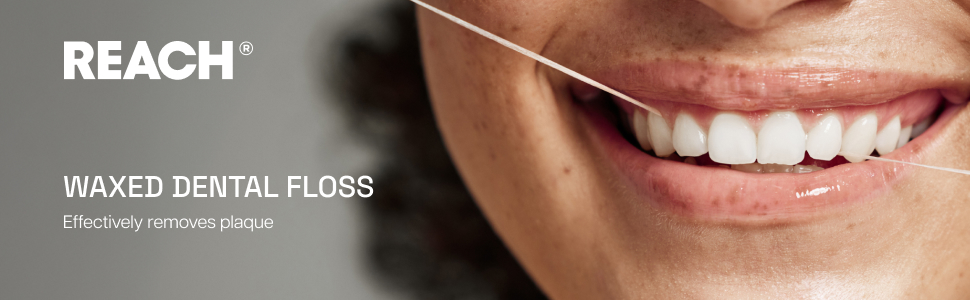 REACH Waxed Dental Floss, Mint, Plaque Remover for Teeth, Shred Resistant, Floss Slides Smoothly, Easy to Use, Waxed, Deep Cleaning Teeth, Oral Care, PFAS Free, for Adults & Kids, 1 Pack, 55 yd