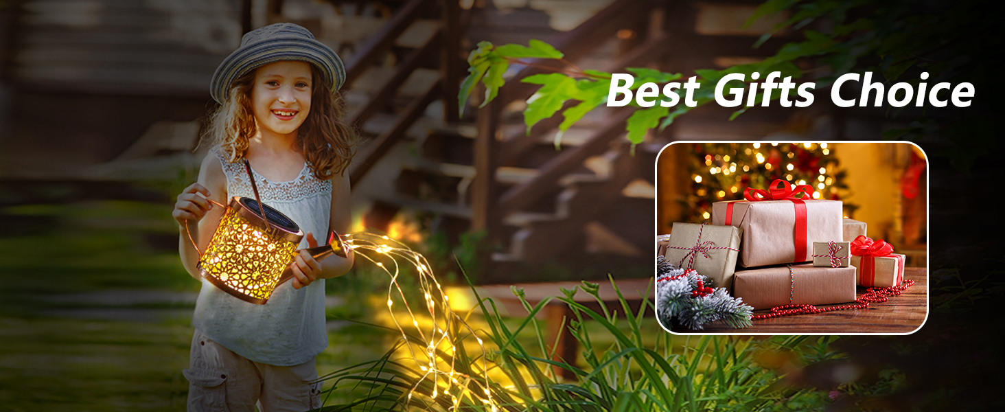 Solar Lights Outdoor Decorative, Metal Watering Can Lights Waterproof, Small Hanging Garden Decor Yard Outside Patio Lawn, Gifts for Mom Grandma Women Birthday(Warm White)