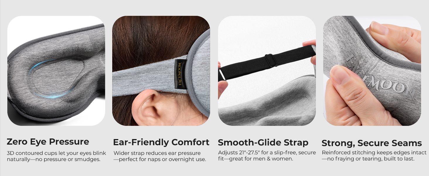 Weighted Eye Mask for Sleeping - 3D Blackout Sleep Mask for Women Men, Zero Eye Pressure, Lash-Friendly, Adjustable Strap, Airplane Travel Essentials for Long Flight & Road Trip, Meditation Mask(Gray)