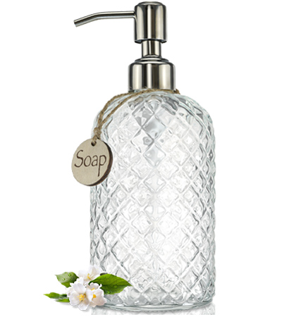 JASAI 18Oz Green Glass Soap Dispenser with Gold Rust Proof Pump, Refillable Kitchen soap Dispenser for Dish Soap, Soap Dispenser Bathroom for Hand soap, Lotion, Body Wash.