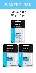REACH Waxed Dental Floss, Mint, Plaque Remover for Teeth, Shred Resistant, Floss Slides Smoothly, Easy to Use, Waxed, Deep Cleaning Teeth, Oral Care, PFAS Free, for Adults & Kids, 1 Pack, 55 yd