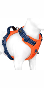 PHOEPET Reflective Dog Harness Large Breed Adjustable No Pull Vest with with Handle 2 Metal Rings 3 Buckles [Easy to Put on & Take Off](L, Orange)