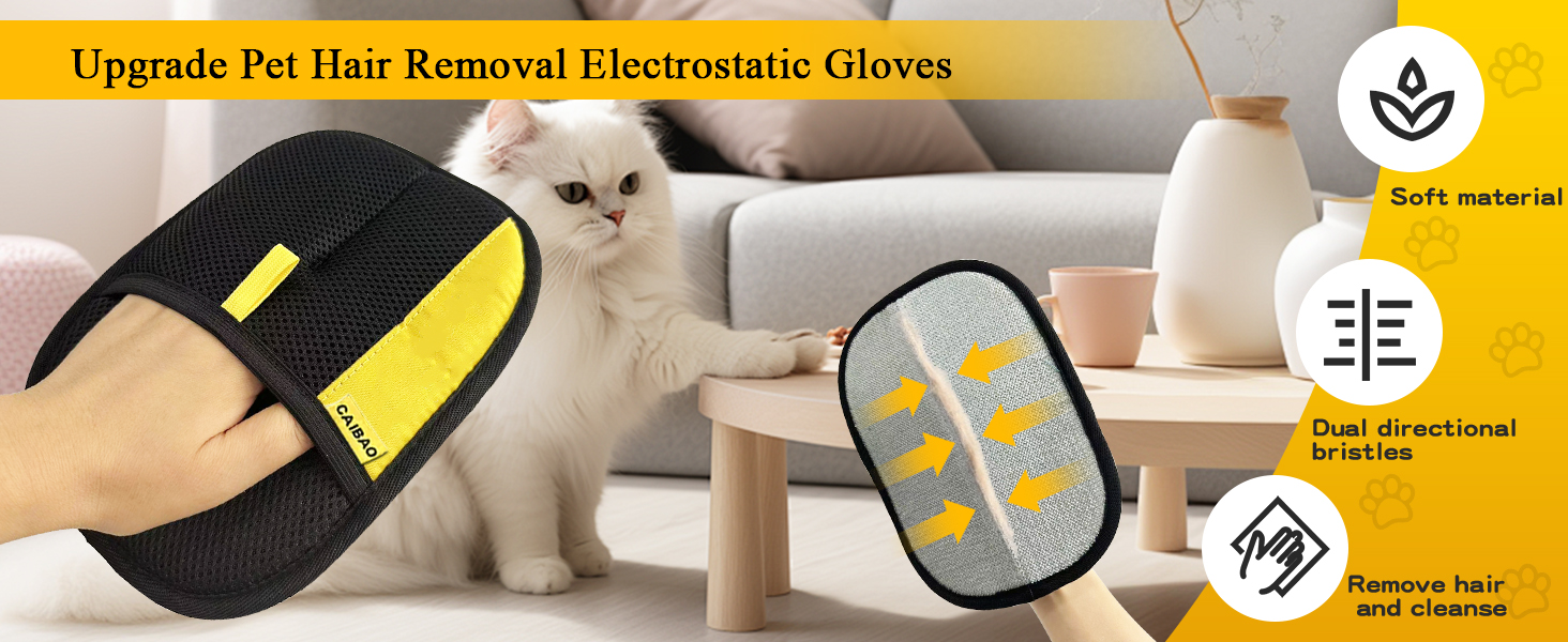Electrostatic Pet Hair Removal Gloves: Quick Wiping - Reusable & Washable for Sofa Clothing Pet Beds Effortless Cats & Dogs Hair Remover for Busy Pet Owners (1pcs-Black)