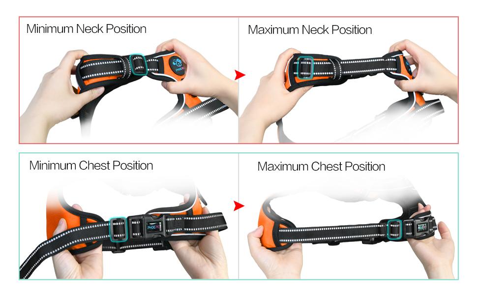 PHOEPET Reflective Dog Harness Large Breed Adjustable No Pull Vest with with Handle 2 Metal Rings 3 Buckles [Easy to Put on & Take Off](L, Orange)