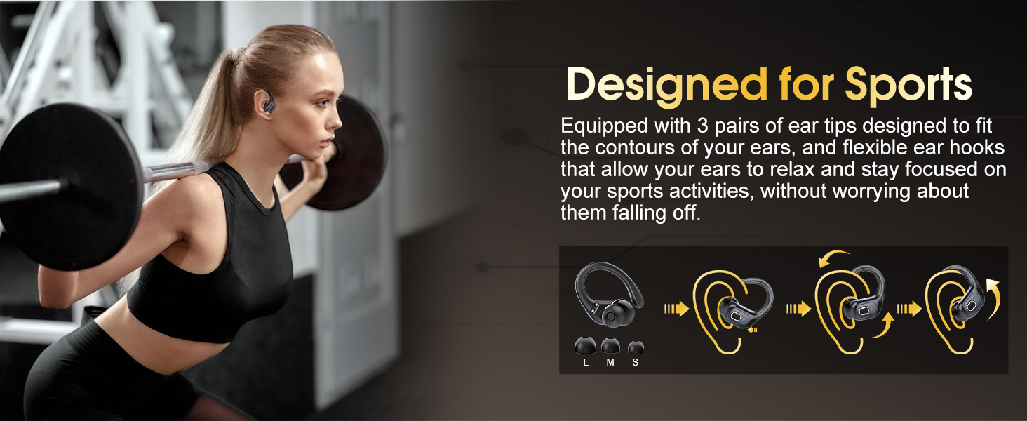 Wireless Earbuds 75hrs Bluetooth 5.4 Headphone Sport, 2026 Bluetooth Earbuds Stereo Deep Bass Over Ear Bud with Earhooks, ENC Noise Cancelling Mic, IPX7 Waterproof Earphone for Gym/Running/Workout