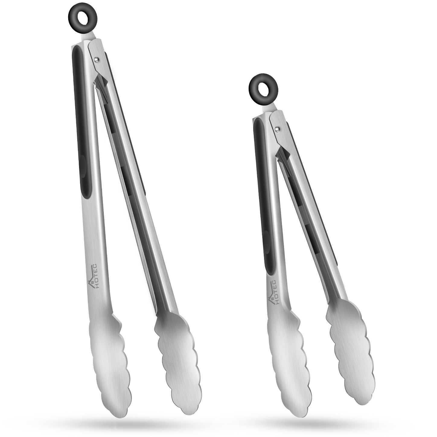 HOTEC Premium Stainless Steel Locking Kitchen Tongs with Silicon Tips, Set of 2-9" and 12"