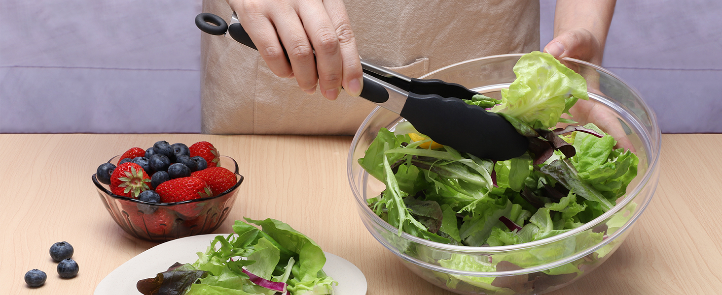 HOTEC Premium Stainless Steel Locking Kitchen Tongs with Silicon Tips, Set of 2-9" and 12"