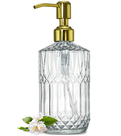 JASAI 18Oz Green Glass Soap Dispenser with Gold Rust Proof Pump, Refillable Kitchen soap Dispenser for Dish Soap, Soap Dispenser Bathroom for Hand soap, Lotion, Body Wash.