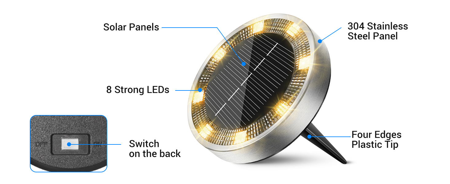 Peasur Solar Ground Lights Outdoor, 2 Pack Flat Solar Powered Disc Lights, IP68 Waterproof, Anti-Rust, Landscape Lighting for Pathway Garden Yard Lawn Walkway Landscape Driveway, Mini, Warm White