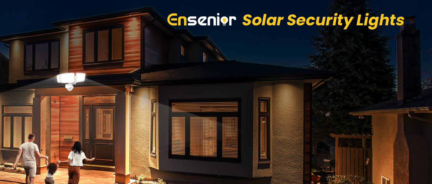 Ensenior Solar Lights Outdoor Motion Sensor, 800LM 220 LED High Brightness, 3 Head 270° Wide Angle Flood Lights, Remote Control Security Lights 4 Modes, IP65 Waterproof Wireless Wall Light, 2 Pack