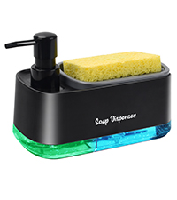 Kitchen Soap Dispenser Set, with Hand and Dish Soap, Sponge Caddy and Brush Holder 4-in-1 Kitchen Dual Soap Dispenser Set for Kitchen Sink, Bathroom - Black