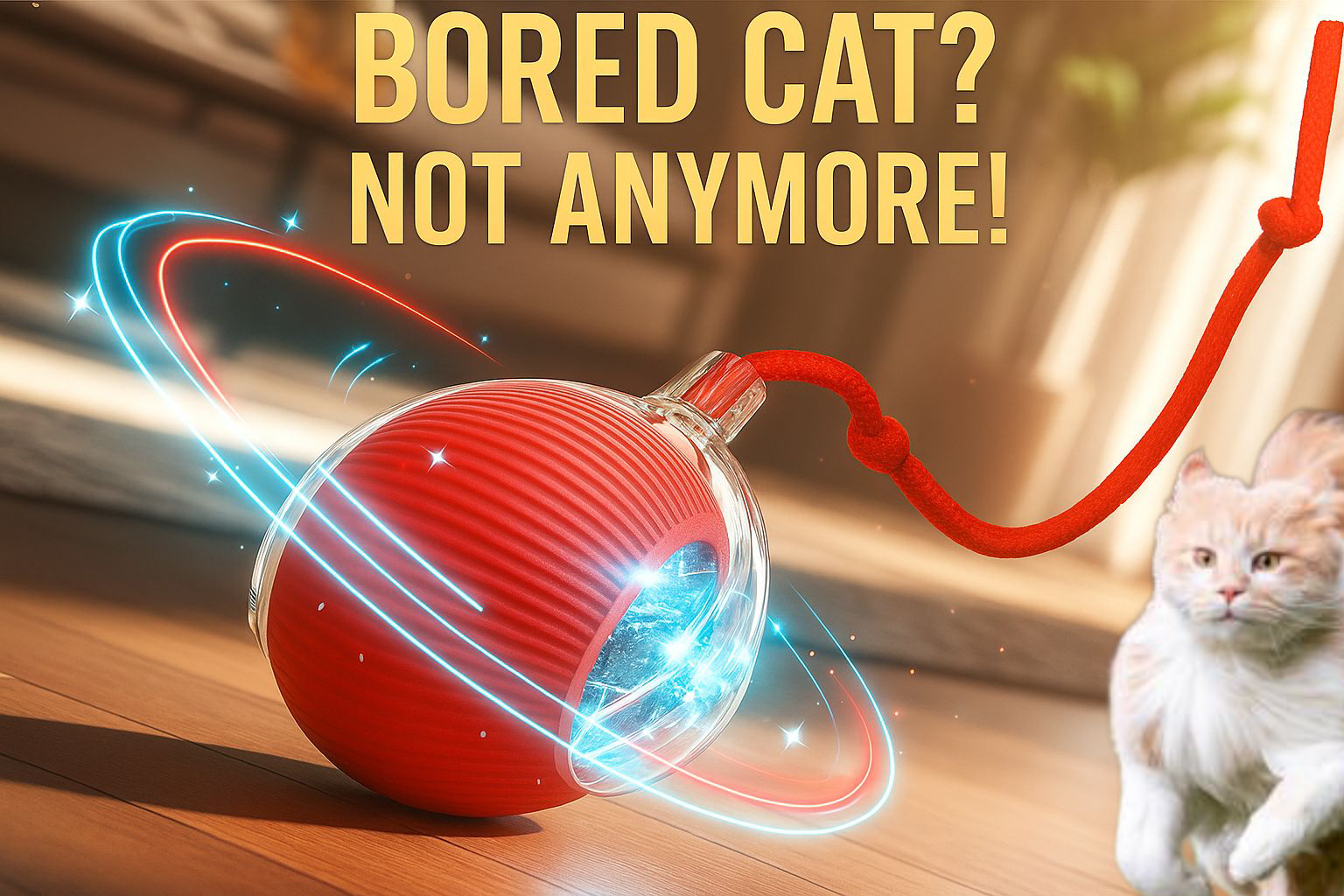 Purrmitive 2026 Durable Interactive Cat Toys for Indoor Cats, Dog Toys Ball, Rolling Pet Ball, Smart Automatic Cat Chase Balls Toy, Interactive Dog Toys Speedy Tail,Kitten & Cat Toys Interactive (Red)