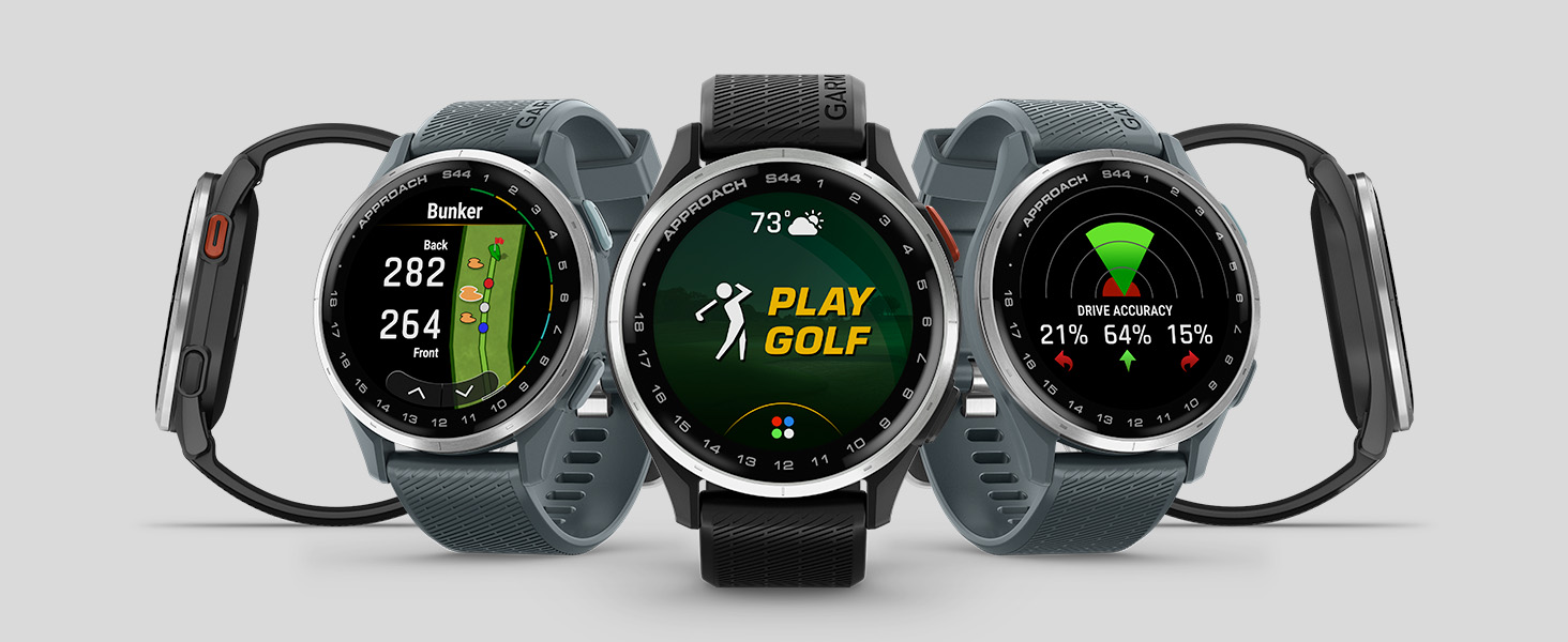 Garmin Approach® S44, Essential Golf GPS Smartwatch, AMOLED Display, On-Course Features, Silver Aluminum Bezel with Black Silicone Band