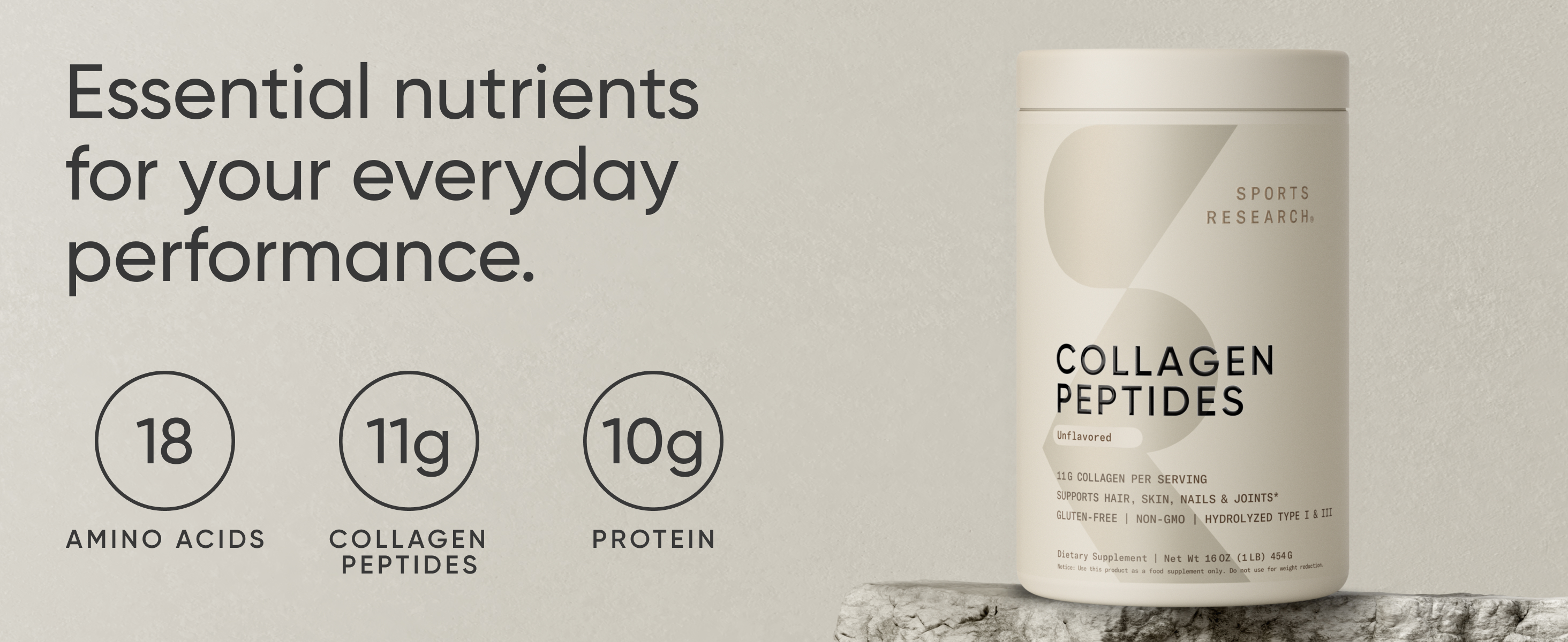 Sports Research Collagen Peptides - Hydrolyzed Type 1 & 3 Collagen Powder Protein Supplement for Healthy Skin, Nails, & Joints - Easy Mixing Vital Nutrients & Proteins, Collagen for Women & Men