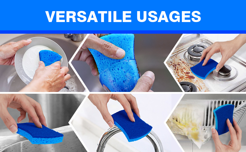 Orighty Non-Scratch Cellulose Scrub Sponges 24 Pack, Kitchen Sponges for Kitchen, Bathroom, and Household, Dual Side Sponge for Dishes, Non-Scratch Sponge Safe on Non-Stick Cookware, Car and More