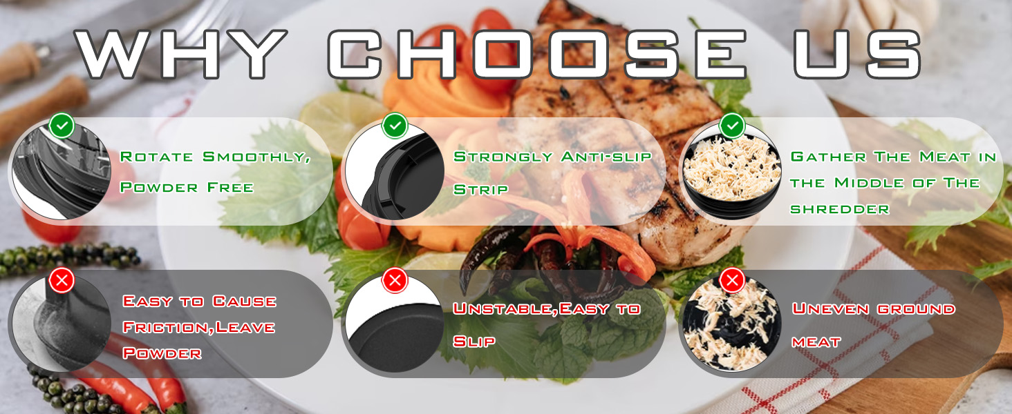 Chicken Shredder Large Chicken Breast Shredder Tool Twist with Brush&Fork, Visible Meat Shredder Machine, Strong Anti-Slip Strip, Ergonomic Handle, BPA Free, Suitable for Pork Beef Chicken